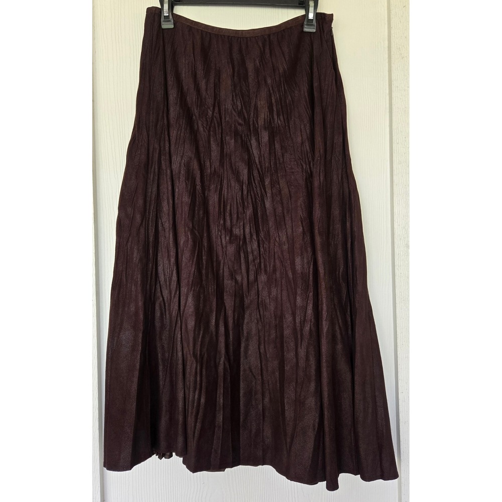 Chocolate Brown Crinkled Metallic Maxi Skirt 12 Boho Fairy Ren Faire Indie Flowy